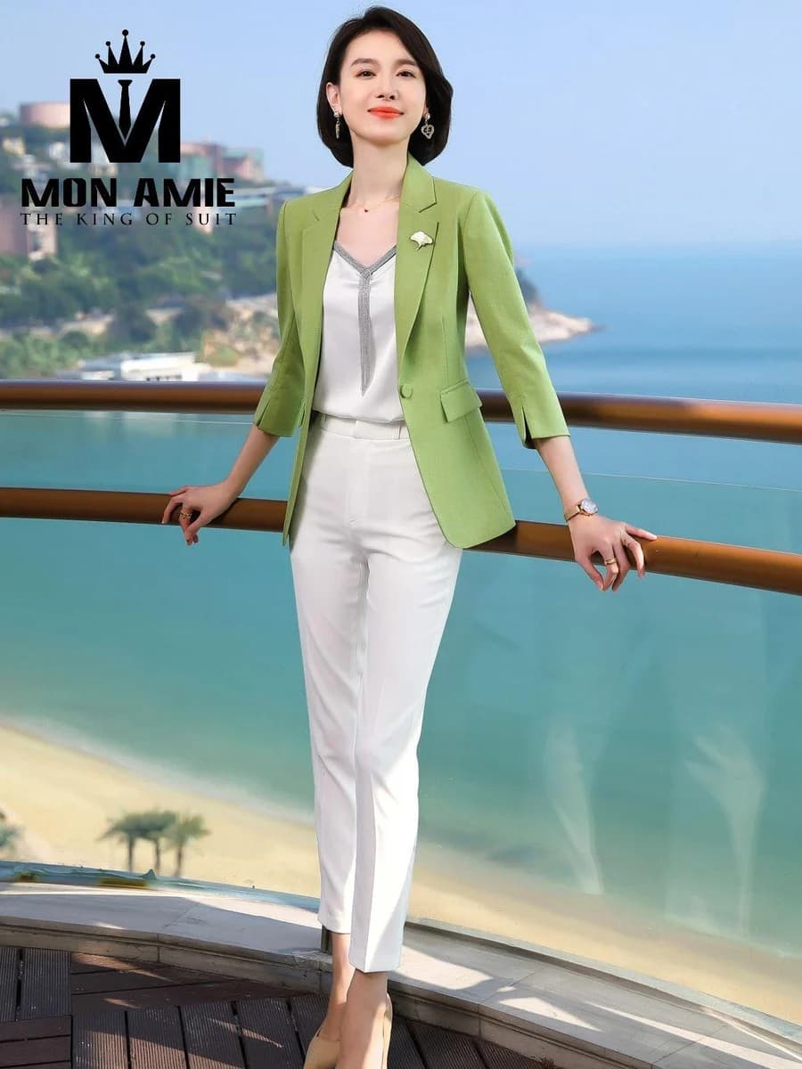Bộ Vest Xanh Matcha Quần Trắng