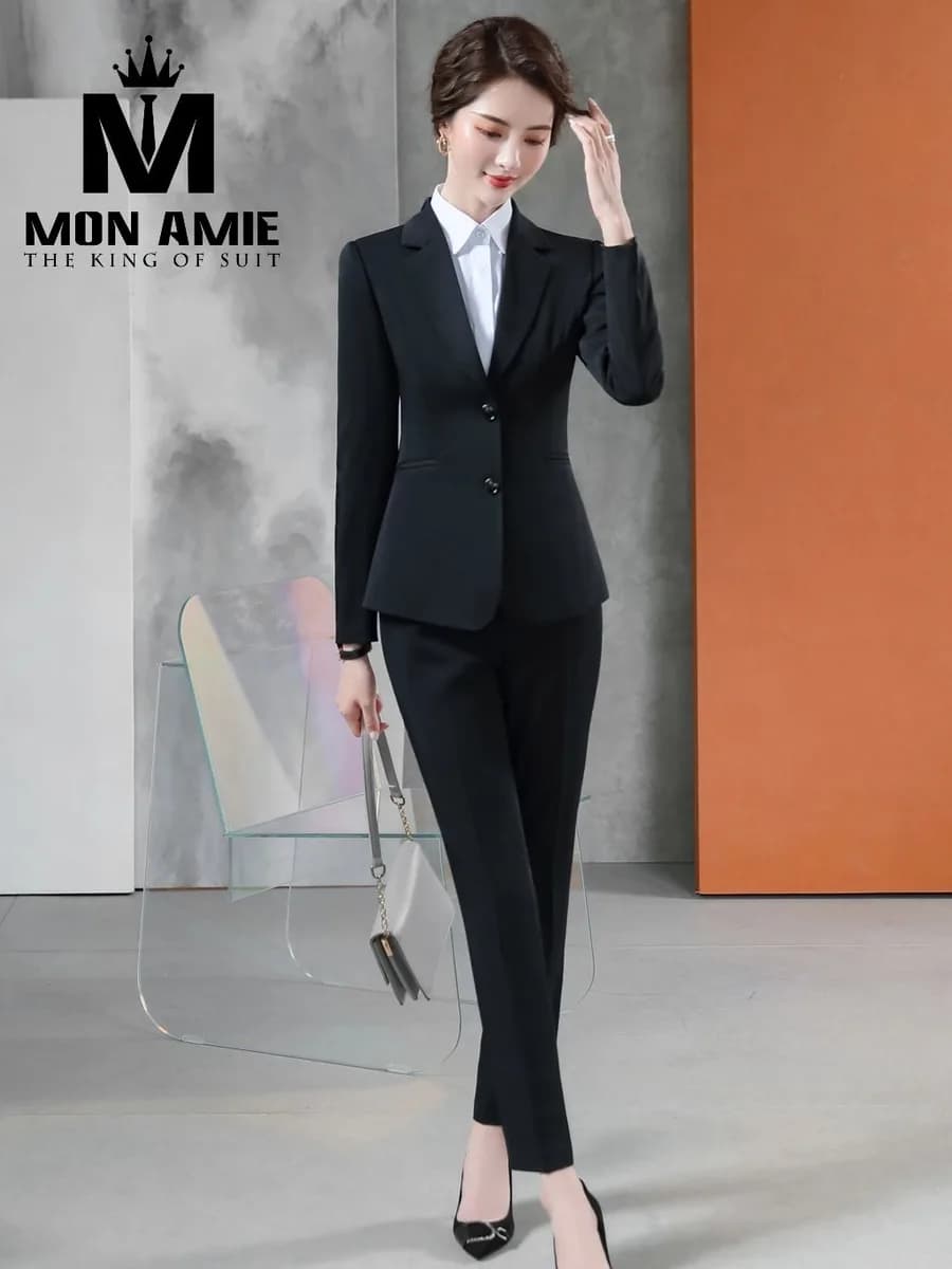 Suit Nữ Đen Than Hai Nút Ôm Eo Quần Ống Đứng