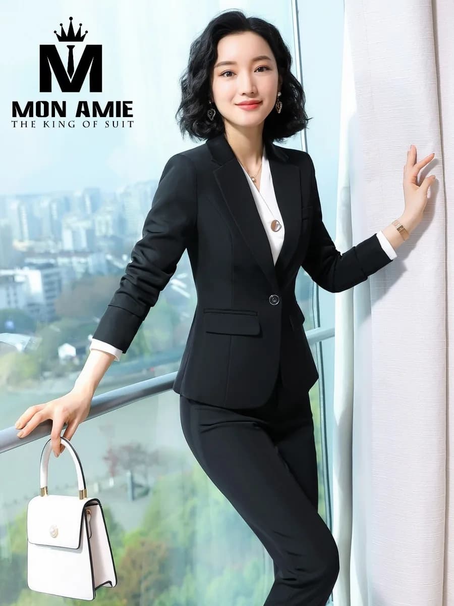 Suit Nữ Đen Ve Nhọn Túi Nắp Một Nút