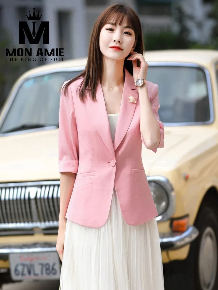 Áo Vest Nữ Hồng Đào Tay Lửng Vải Ô Chìm