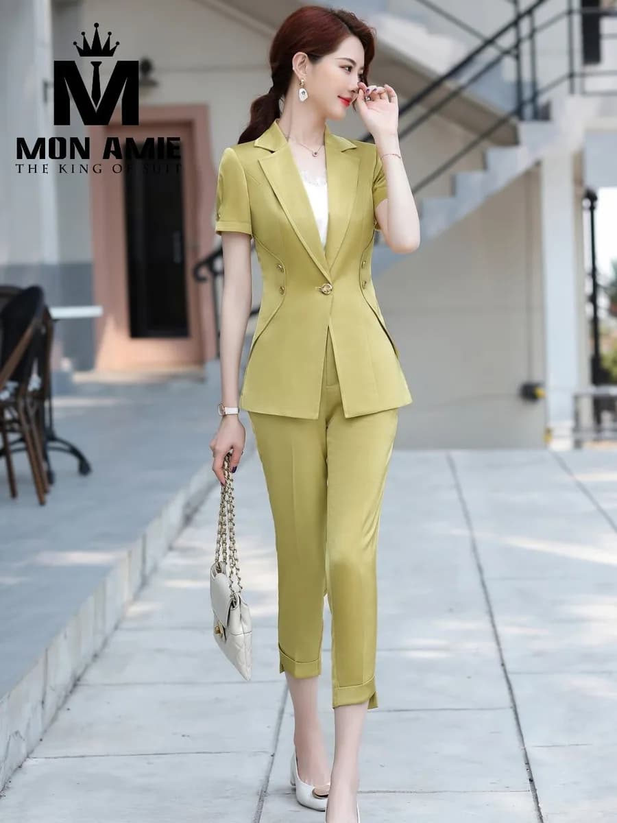 Suit Nữ Vàng Chanh Tay Ngắn Ôm Eo Quần Lửng