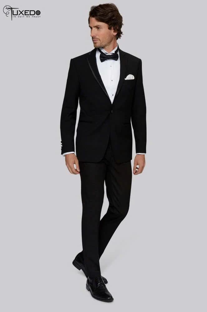 Tuxedo Đen Ve Nhọn Viền Satin