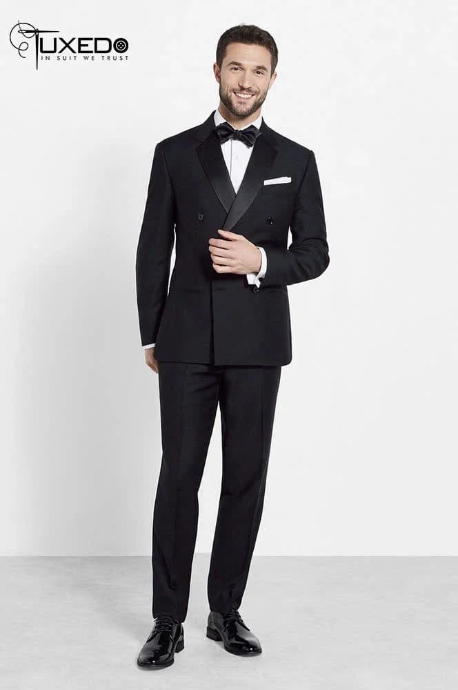Tuxedo Đen Hàng Nút Đôi Cổ Điển