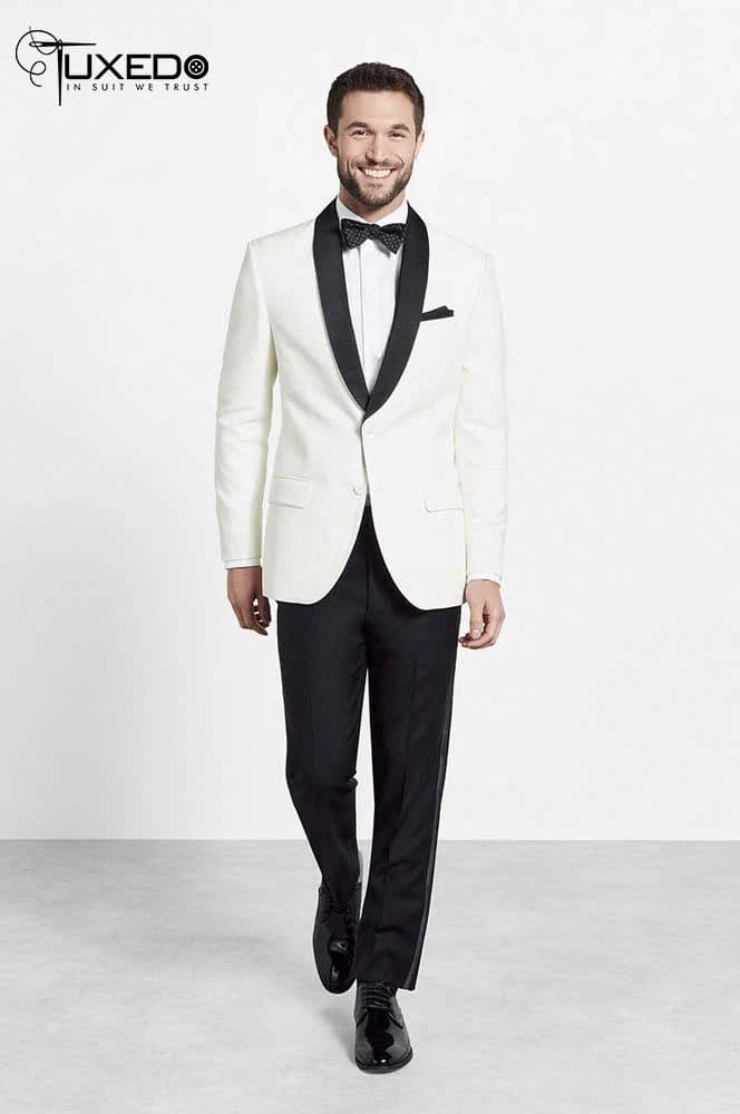 Áo Tuxedo Trắng Ngà Ve Khăn