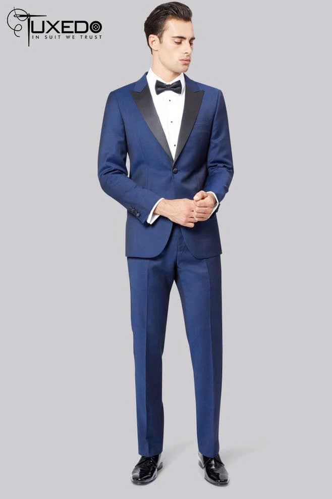 Tuxedo Xanh Coban Ve Nhọn Satin