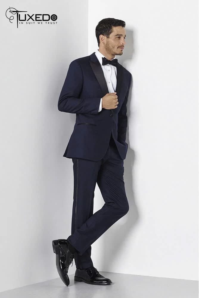 Tuxedo Navy Viền Satin Ống Quần