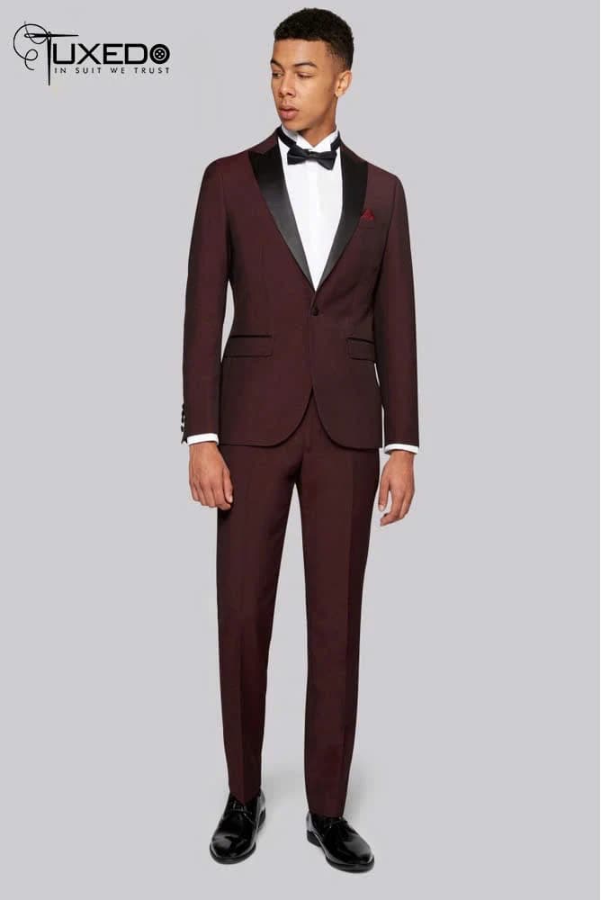 Tuxedo Đỏ Mận Ve Xẻ Satin