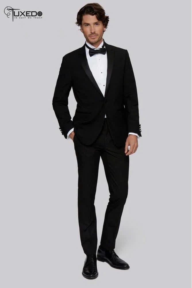 Tuxedo Đen Ve Khăn Một Nút