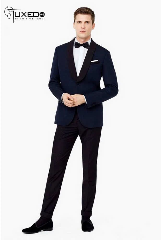Tuxedo Navy Ve Shawl Satin Đen