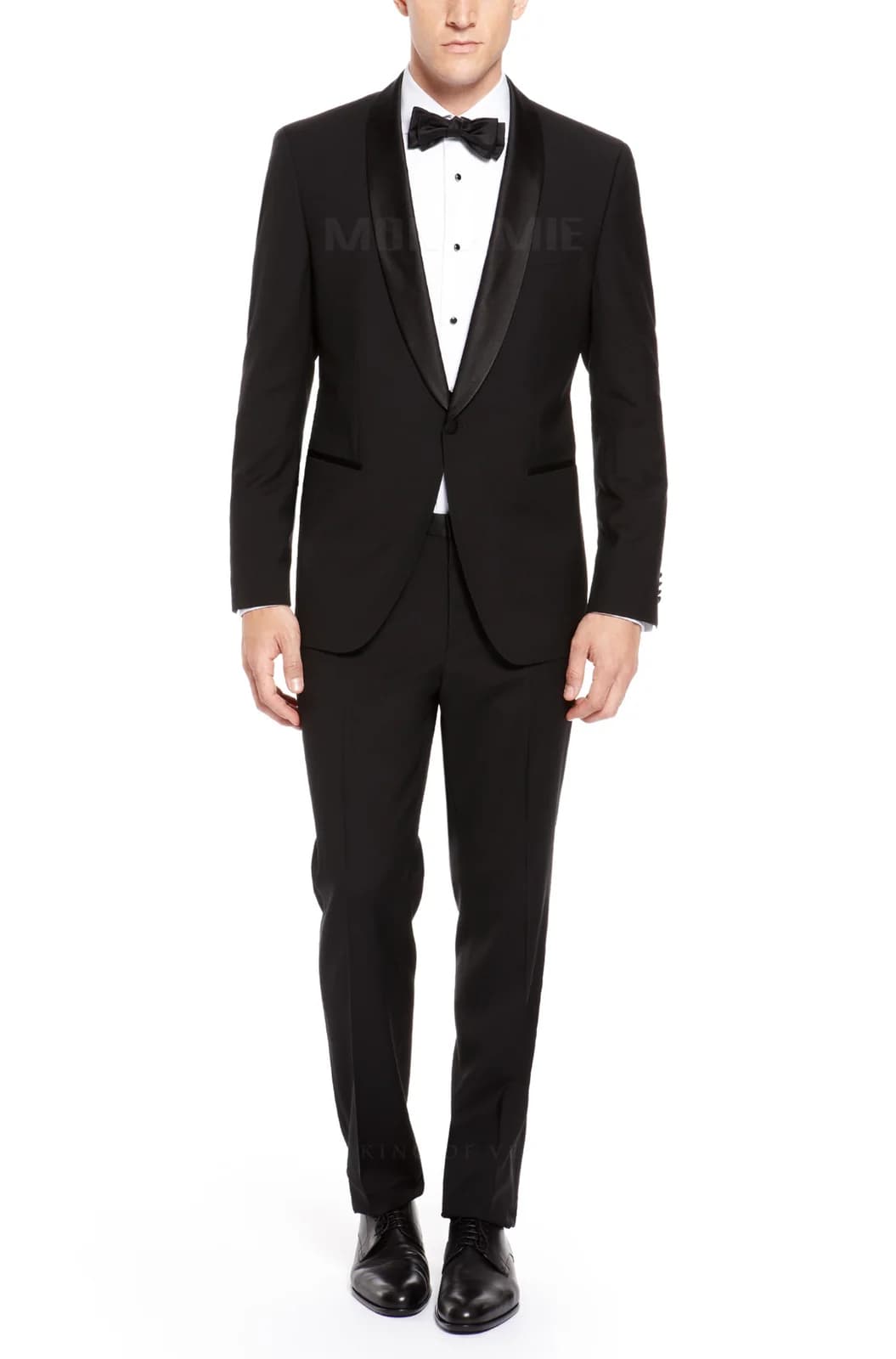Tuxedo Đen Ve Shawl Một Cúc Sơ Mi Xếp Ly Cúc Đen