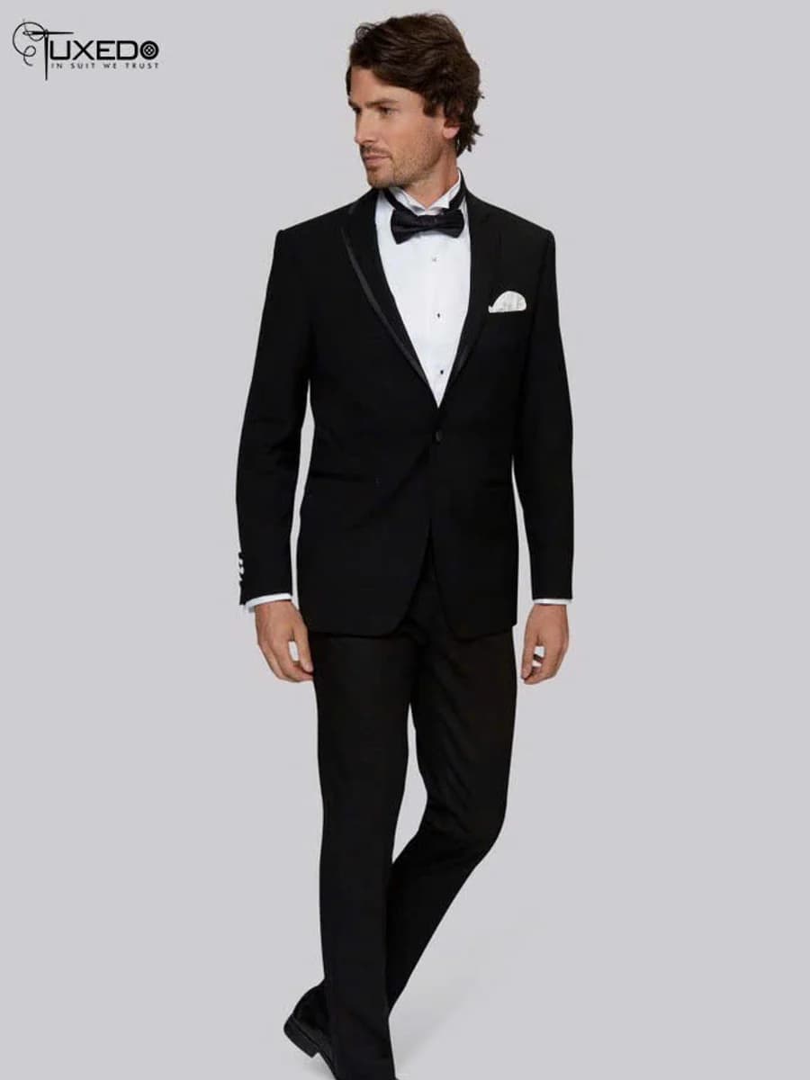 Tuxedo Đen Ve Nhọn Viền Satin