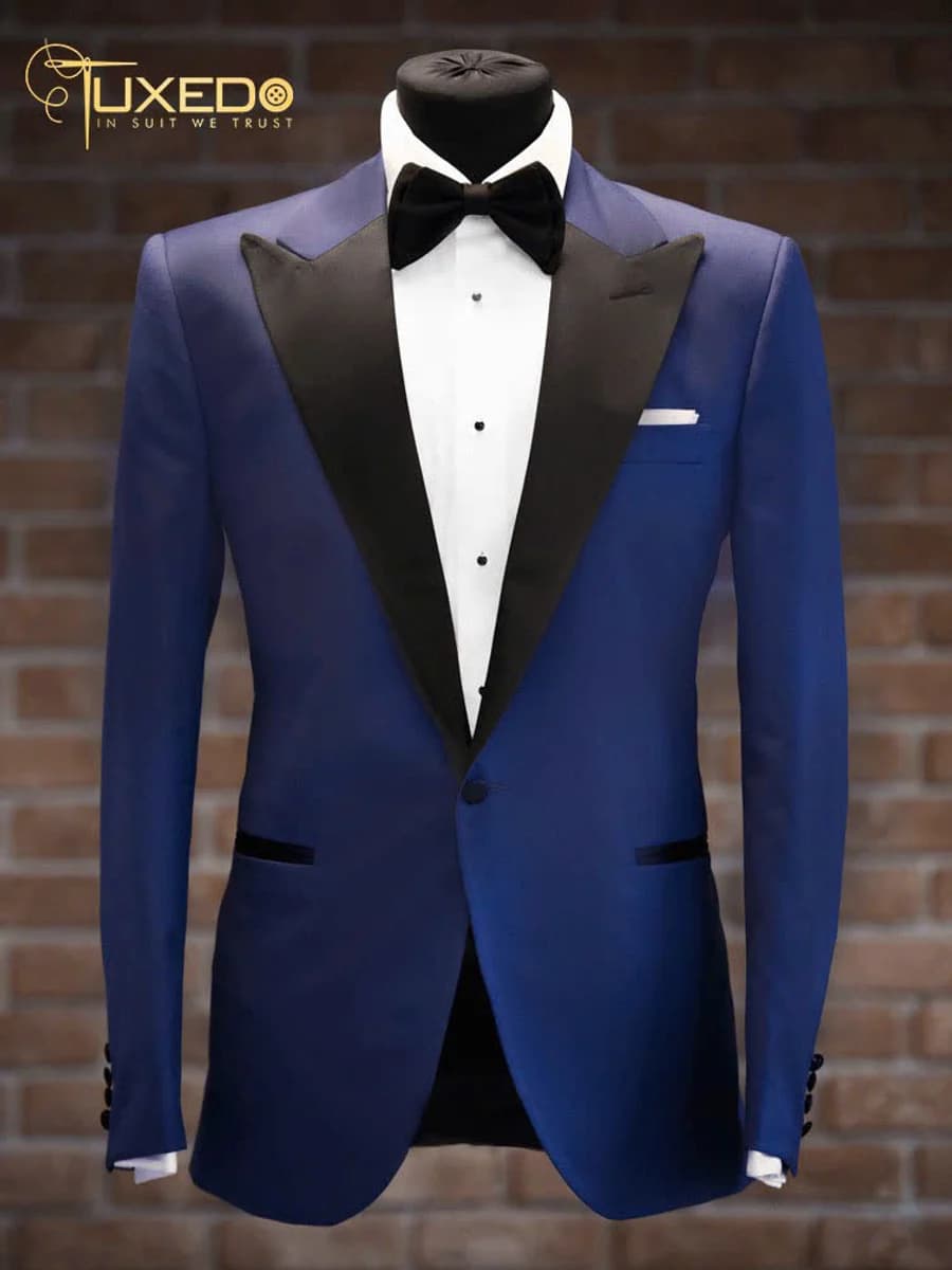 Áo Tuxedo Xanh Dương Ve Bản Rộng