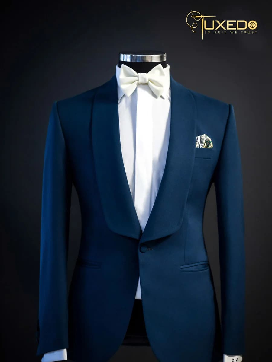 Tuxedo Xanh Dương Ve Tròn Liền Vải