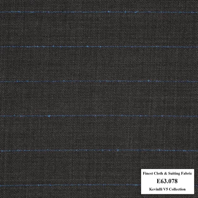 E63.078 Kevinlli V5 - Vải Suit 60% Wool - Xám đậm sọc xanh