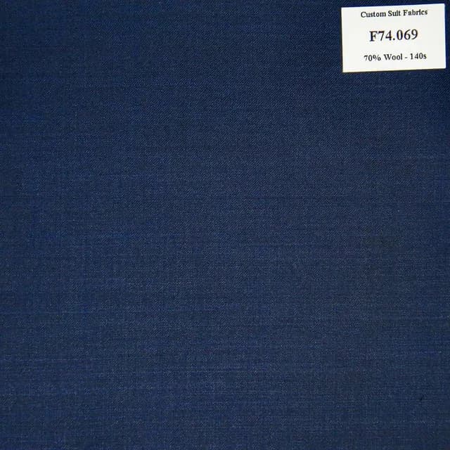 F74.069 Kevinlli V6 - Vải Suit 70% Wool - Xanh Dương Trơn