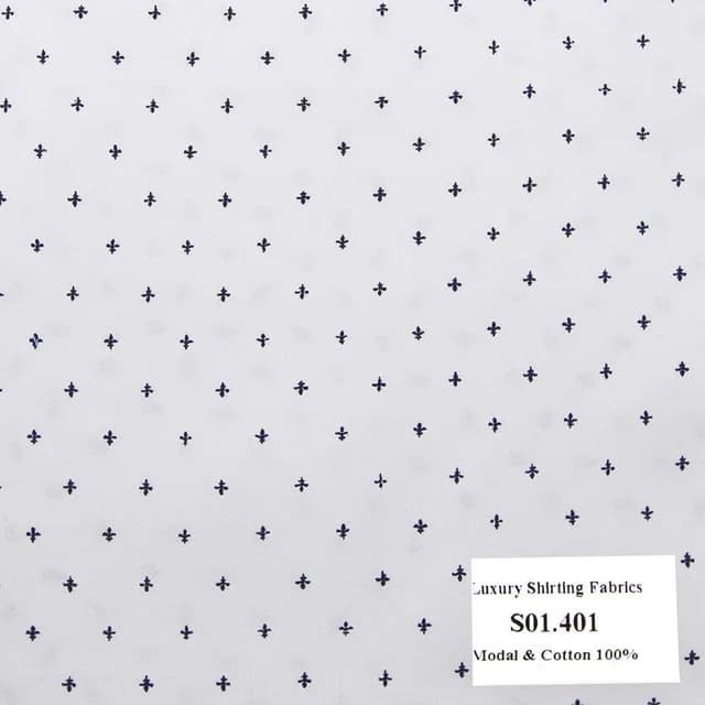 S01.401 - Sơmi Cotton & Modal - Trắng Hoa Văn Đen