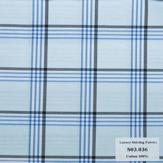 S03.036 Kevinlli S3 - Sơmi 100% Cotton - Xanh Dương Caro
