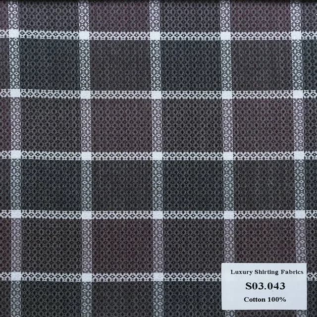 S03.043 Kevinlli S3 - Sơmi 100% Cotton - Đen Xám Caro