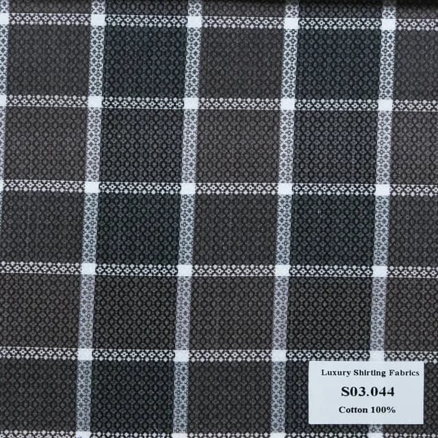 S03.044 Kevinlli S3 - Sơmi 100% Cotton - Đen Trắng Caro