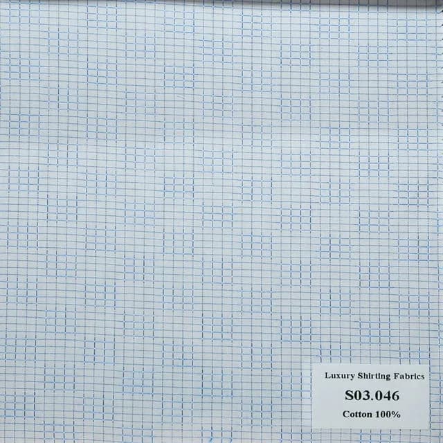 S03.046 Kevinlli S3 - Sơmi 100% Cotton - Xanh Dương Trắng Caro