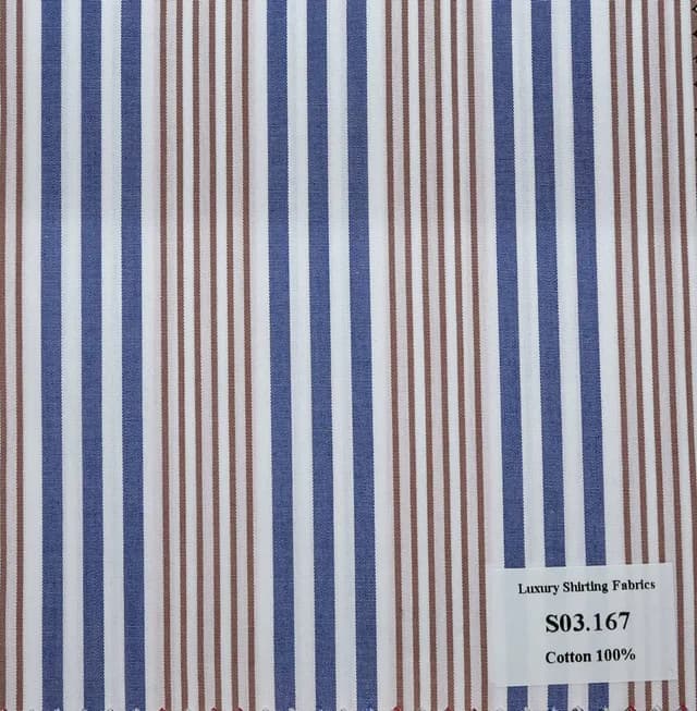 S03.167 Kevinlli S3 - Sơmi 100% Cotton - Xanh Dương Nâu Sọc