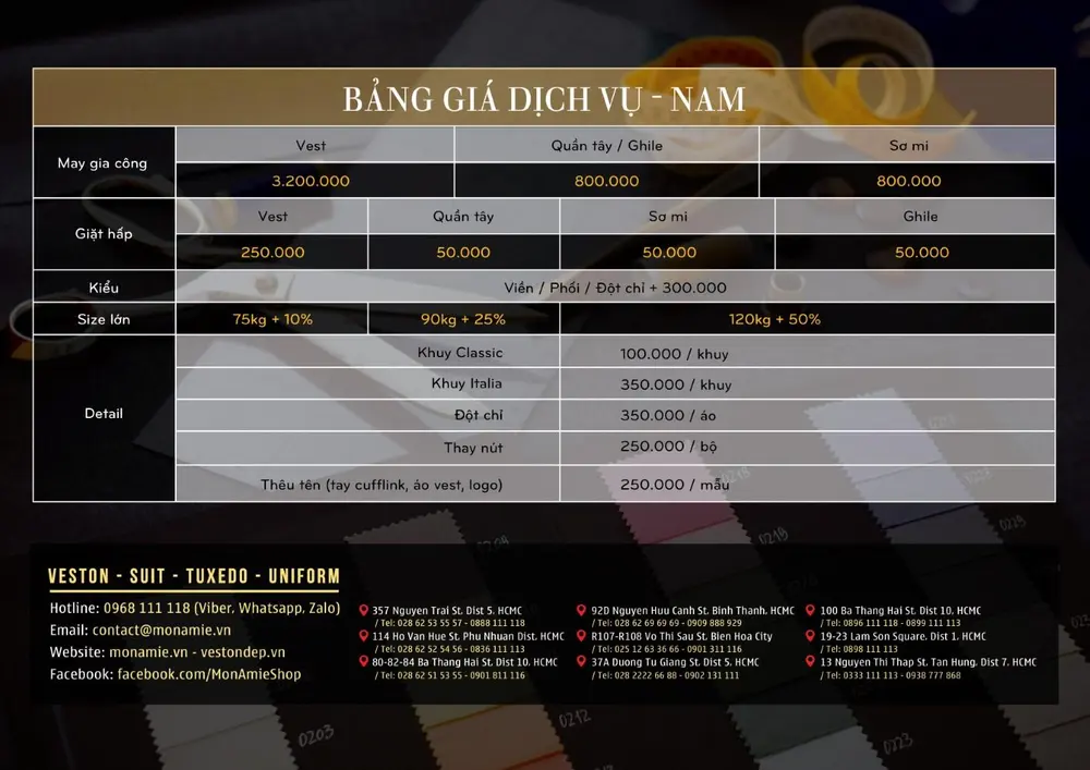 Bảng giá Vest nam