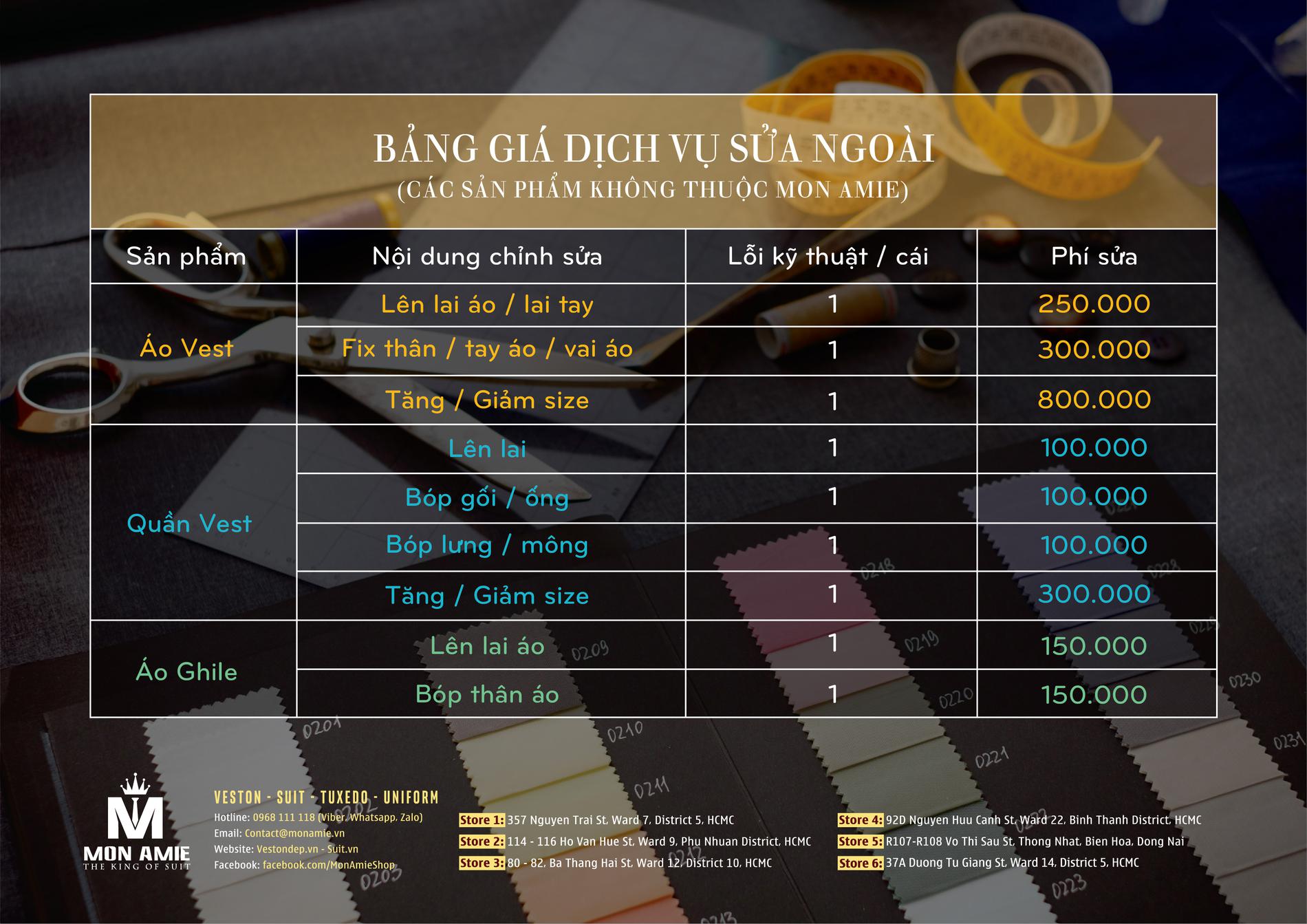 Tôi đã có vải ? Muốn gia công tại Mon Amie được không ? Quy cách bảo hành và giá cả?