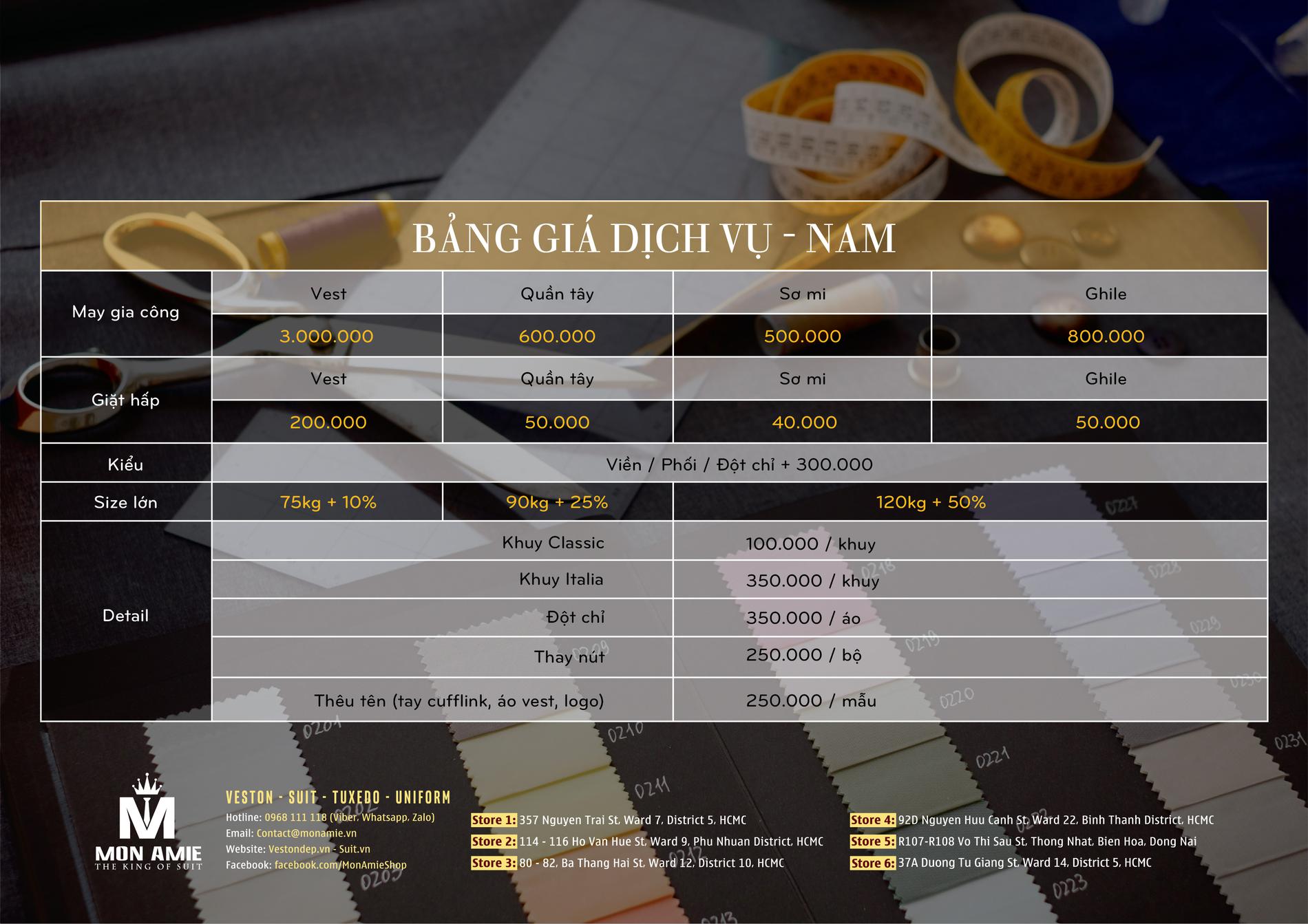 TỔNG HỢP CÁC BẢNG GIÁ TẠI MON AMIE .