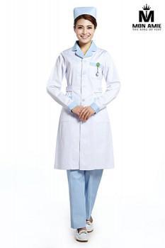 Đồng Phục Y Tá Màu Trắng Phối Viền Xanh Dương DPYT010