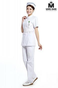 Đồng Phục Y Tá Màu Trắng Cổ Tròn DPYT007
