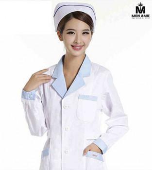 Đồng Phục Y Tá Màu Trắng Phối Viền Xanh Dương DPYT005