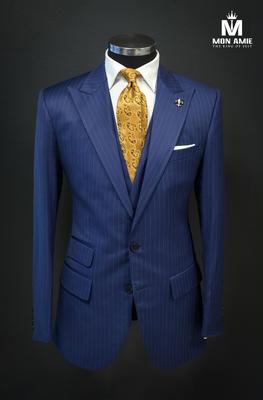 Bộ Vest Nam Cao Cấp Xanh Sọc Dọc D37