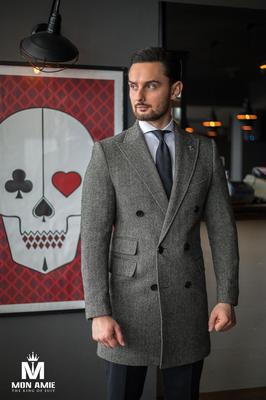 Áo Măng tô Nam Cao Cấp Màu Xám Sọc M7