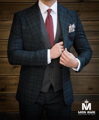 Áo Khoác Blazer Nam Xanh Caro  - Cổ Ve Xuôi  - 1 Nút  - S17