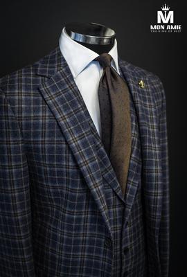 Áo Khoác Blazer Nam Màu Xanh Caro - Cổ Ve Xuôi - 1 Nút  - S10