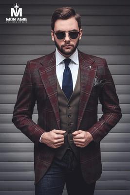 Áo Khoác Blazer Nam Nâu Caro  - Cổ Ve Xuôi  - 1 Nút  - S7