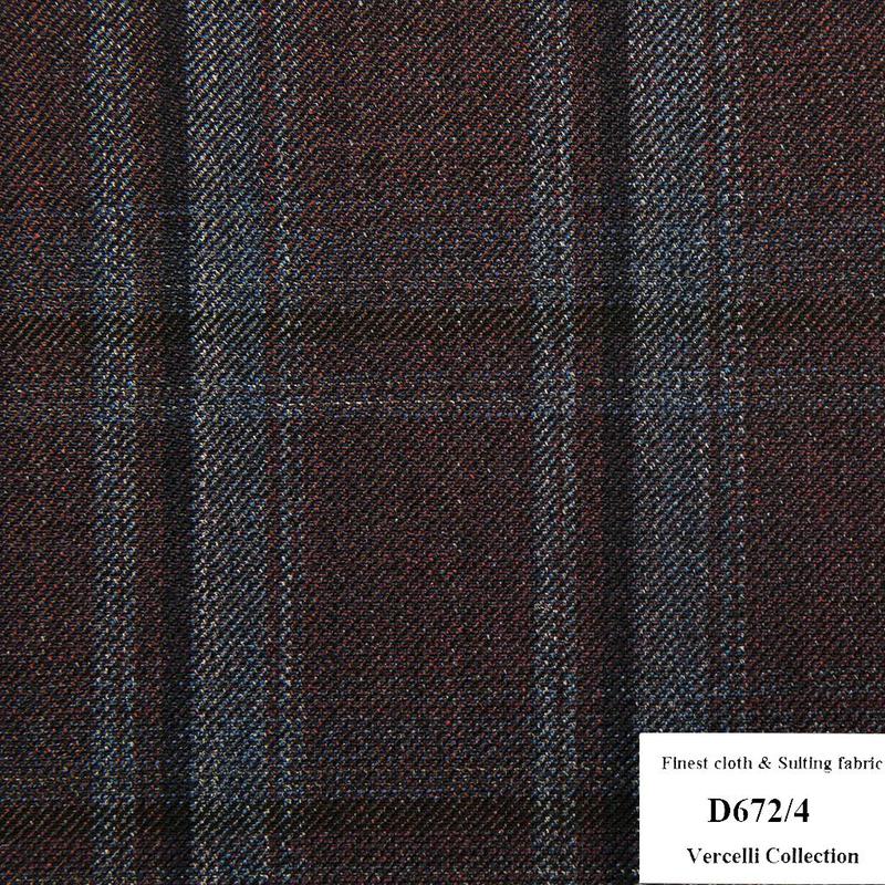 D672/4 Vercelli CVM - Vải Suit 95% Wool - Tím Caro Xanh Dương