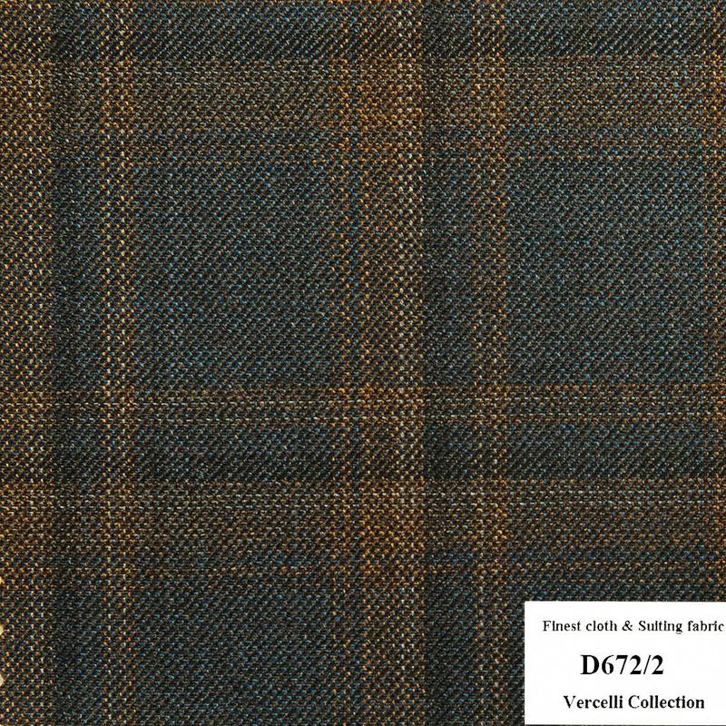D672/2 Vercelli CVM - Vải Suit 95% Wool - Xanh Dương Caro Nâu