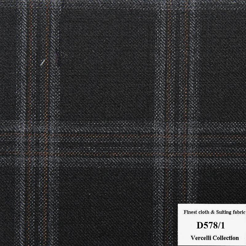 D578/1 Vercelli CVM - Vải Suit 95% Wool - Đen Caro Nâu