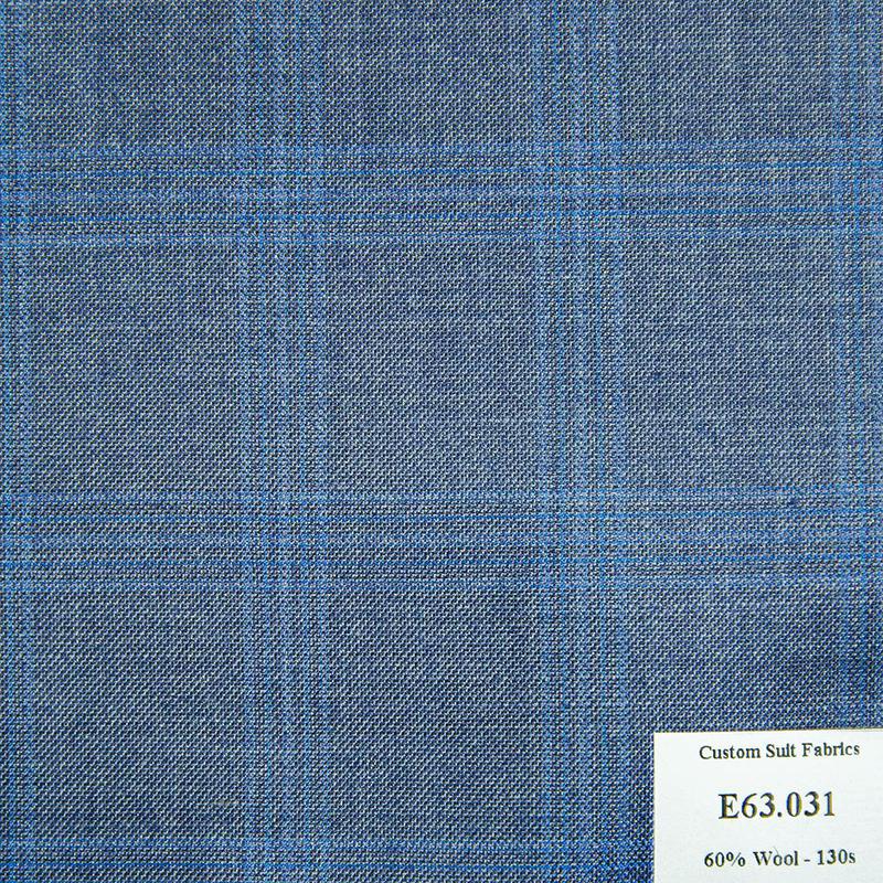 E63.031 Kevinlli V5 - Vải Suit 60% Wool - Xanh Dương Caro