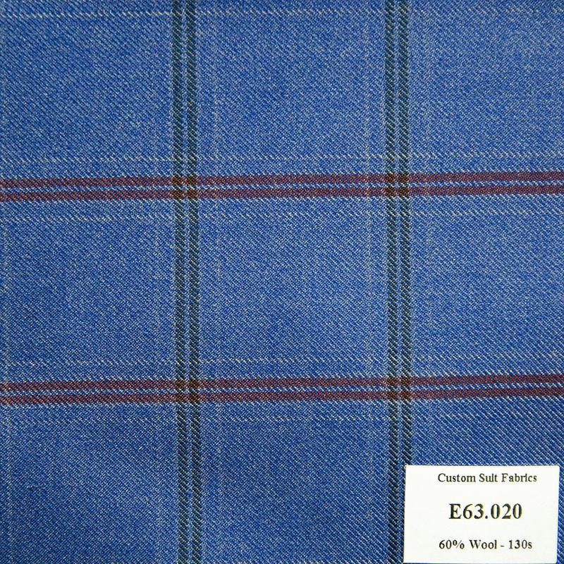 E63.020 Kevinlli V5 - Vải Suit 60% Wool - Xanh Dương Caro