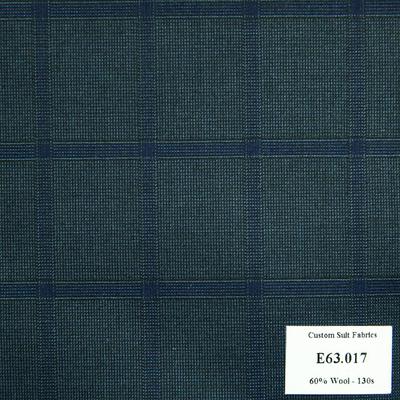 E63.017 Kevinlli V5 - Vải Suit 60% Wool - Xanh Lá Caro Xanh Dương