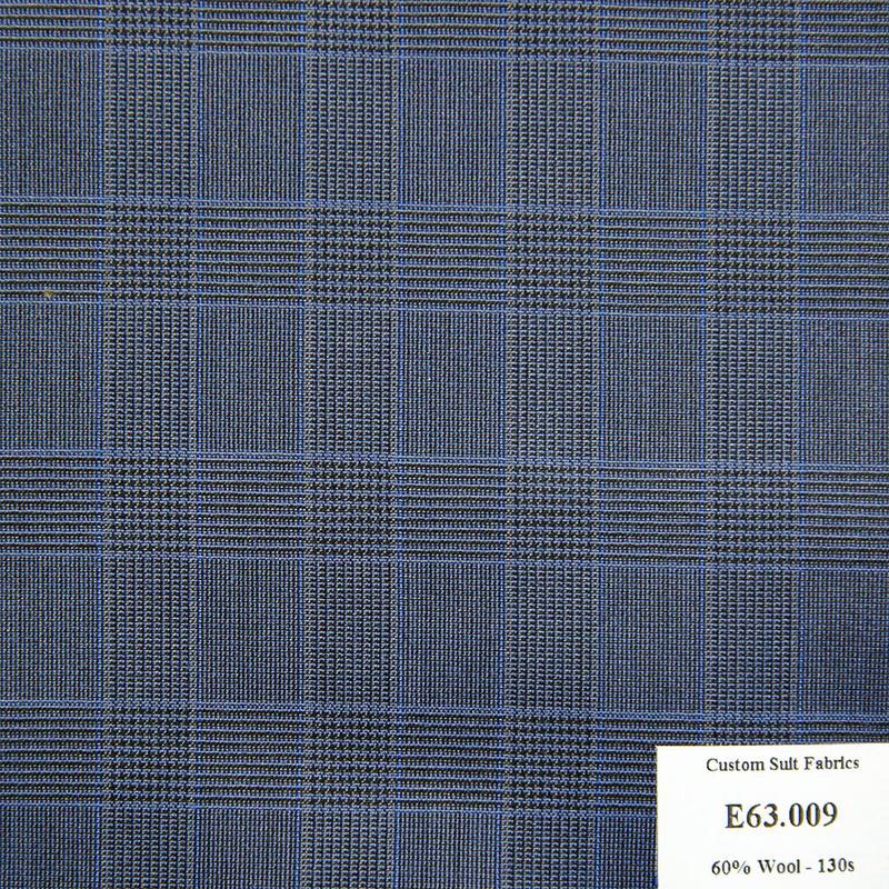 E63.009 Kevinlli V5 - Vải Suit 60% Wool - Xanh Dương Caro