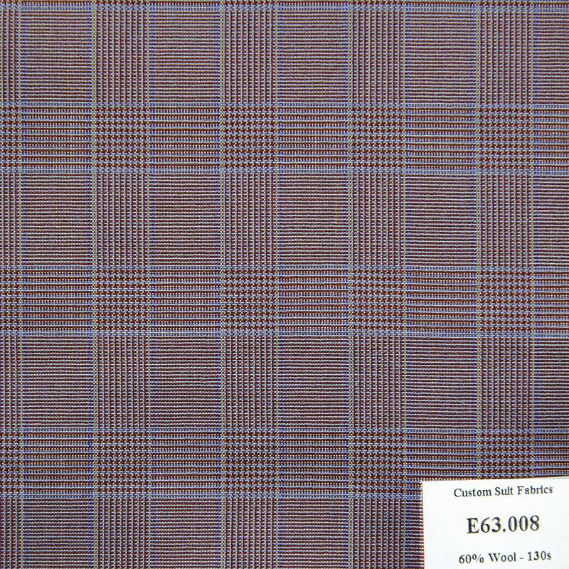 E63.008 Kevinlli V5 - Vải Suit 60% Wool - Nâu Đỏ Caro
