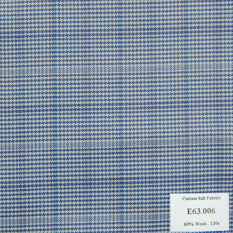E63.006 Kevinlli V5 - Vải Suit 60% Wool - Xanh Dương Caro
