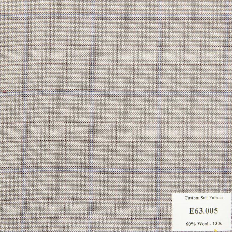 E63.005 Kevinlli V5 - Vải Suit 60% Wool - Xám Caro