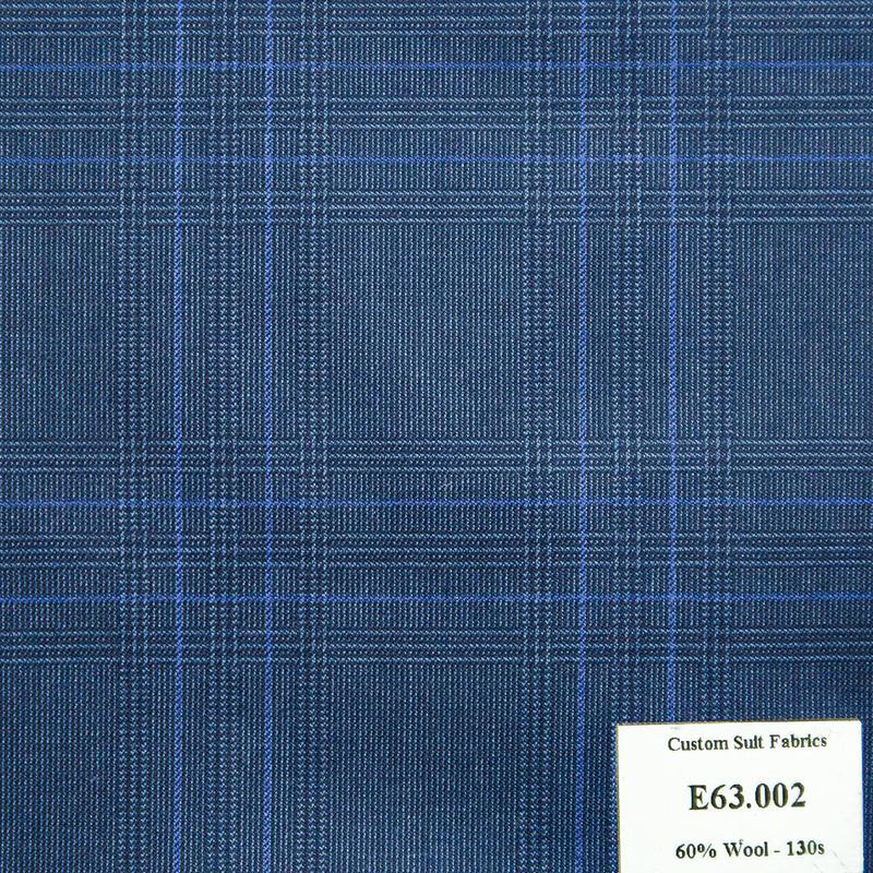 E63.002 Kevinlli V5 - Vải Suit 60% Wool - Xanh Navy Caro