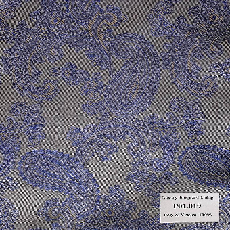 P01.019 Luxury Jacquard Lining - Xám Hoa Văn Xanh Dương