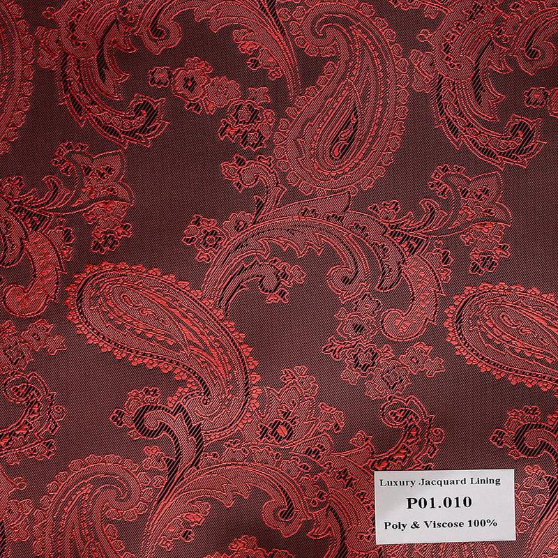 P01.010 Luxury Jacquard Lining - Đen Hoa Văn Đỏ