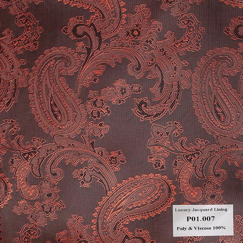 P01.007 Luxury Jacquard Lining - Xám Hoa Văn Đỏ